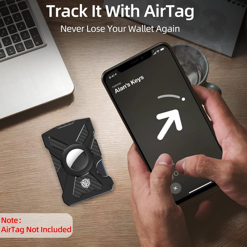 Oaridey AirTag Wallet (No AirTag) with Money Clip, Slim Wallet with AirTag Holder, Minimalist Wallet for Men, Carbon Fiber Wallet, RFID Blocking, Holds 15 Cards, Ultra-Thin Tactical Wallet- Black - Image 3